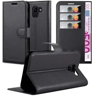 Cadorabo Ohišje, združljivo z Samsung Galaxy J6 2018 v oksidna črna - Zaščitni ovitek z magnetnim zapiranjem, stoječo funkcijo in režo za kartice