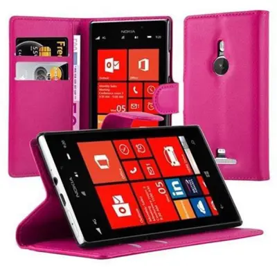 Cadorabo Ohišje, združljivo z Nokia Lumia 925 v vroča rožnata - Zaščitni ovitek z magnetnim zapiranjem, stoječo funkcijo in režo za kartice
