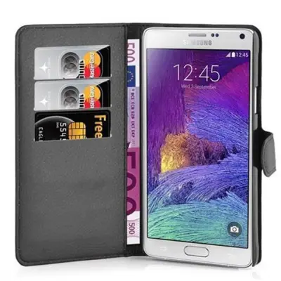 Cadorabo Ohišje, združljivo z Samsung Galaxy NOTE 4 v oksidna črna - Zaščitni ovitek z magnetnim zapiranjem, stoječo funkcijo in režo za kartice