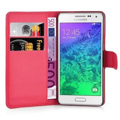 CADORABO Samsung Galaxy ALPHA v rdeče sladkorno jabolko - Zaščitni ovitek z magnetnim zapiranjem, stoječo funkcijo in režo za kartice