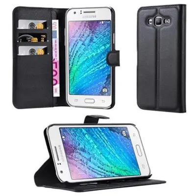 Cadorabo Ohišje, združljivo z Samsung Galaxy J7 2015 v oksidna črna - Zaščitni ovitek z magnetnim zapiranjem, stoječo funkcijo in režo za kartice