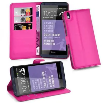 Cadorabo Ohišje, združljivo z HTC Desire 816 v vroča rožnata - Zaščitni ovitek z magnetnim zapiranjem, stoječo funkcijo in režo za kartice