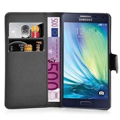 Cadorabo Ohišje, združljivo z Samsung Galaxy A3 2015 v oksidna črna - Zaščitni ovitek z magnetnim zapiranjem, stoječo funkcijo in režo za kartice