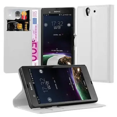 Cadorabo Ohišje, združljivo z Sony Xperia Z v snežno bela - Zaščitni ovitek z magnetnim zapiranjem, stoječo funkcijo in režo za kartice