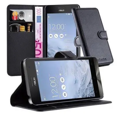 Cadorabo Ohišje, združljivo z Asus ZenFone 5 2014 v oksidna črna - Zaščitni ovitek z magnetnim zapiranjem, stoječo funkcijo in režo za kartice