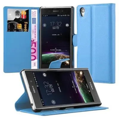 Cadorabo Ohišje, združljivo z Sony Xperia Z1 v nebesno modra - Zaščitni ovitek z magnetnim zapiranjem, stoječo funkcijo in režo za kartice