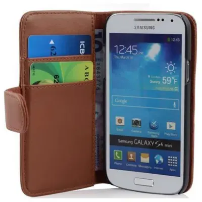 Cadorabo Ohišje, združljivo z Samsung Galaxy S4 MINI v sedlo rjave barve - Zaščitni ovitek iz gladkega umetnega usnja in žep za kartice