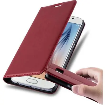 Cadorabo Ohišje, združljivo z Samsung Galaxy S6 v rdeče jabolko - Zaščitni ovitek z magnetnim zapiranjem, stoječo funkcijo in režo za kartice