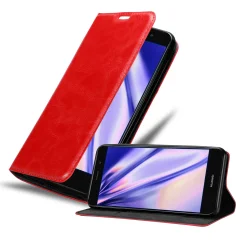 Cadorabo Ohišje, združljivo z Huawei Y7 PRIME 2017 v rdeče jabolko - Zaščitni ovitek z magnetnim zapiranjem, stoječo funkcijo in režo za kartice