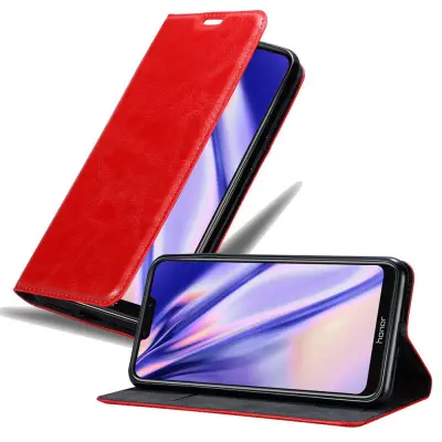 Cadorabo Ohišje, združljivo z Honor 8C v rdeče jabolko - Zaščitni ovitek z magnetnim zapiranjem, stoječo funkcijo in režo za kartice