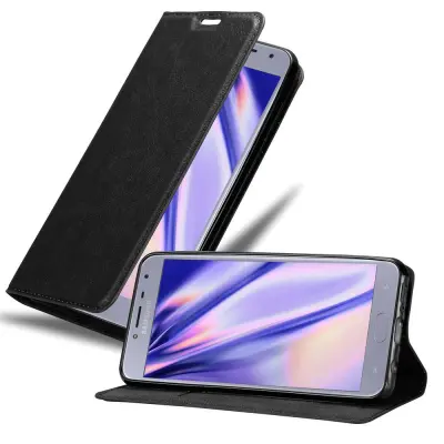 Cadorabo Ohišje, združljivo z Samsung Galaxy J4 2018 v nočna črna - Zaščitni ovitek z magnetnim zapiranjem, stoječo funkcijo in režo za kartice