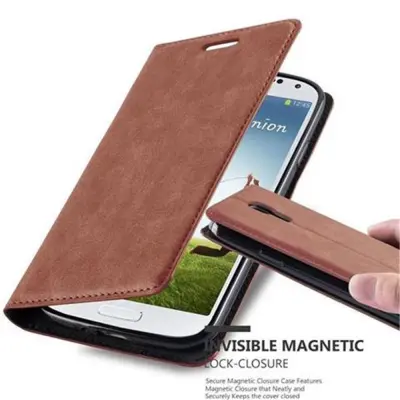 Cadorabo Ohišje, združljivo z Samsung Galaxy S4 v kapučino rjava - Zaščitni ovitek z magnetnim zapiranjem, stoječo funkcijo in režo za kartice