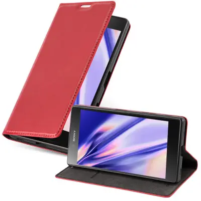 Cadorabo Ohišje, združljivo z Sony Xperia Z5 v rdeče jabolko - Zaščitni ovitek z magnetnim zapiranjem, stoječo funkcijo in režo za kartice