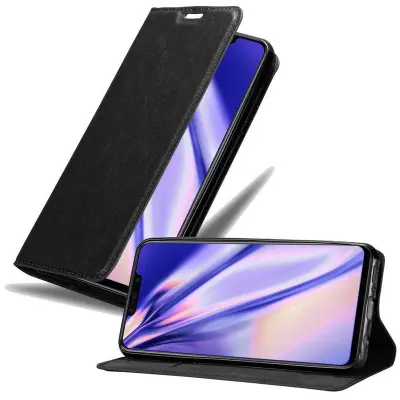 Cadorabo Ohišje, združljivo z Huawei P SMART PLUS 2019 v nočna črna - Zaščitni ovitek z magnetnim zapiranjem, stoječo funkcijo in režo za kartice