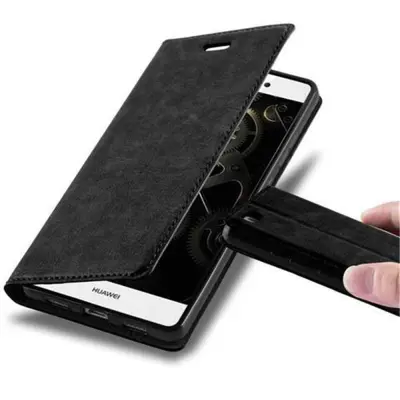 Cadorabo Ohišje, združljivo z Huawei P8 LITE 2015 v nočna črna - Zaščitni ovitek z magnetnim zapiranjem, stoječo funkcijo in režo za kartice