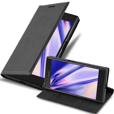 Cadorabo Ohišje, združljivo z Sony Xperia X COMPACT v nočna črna - Zaščitni ovitek z magnetnim zapiranjem, stoječo funkcijo in režo za kartice