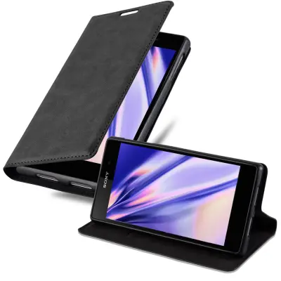 Cadorabo Ohišje, združljivo z Sony Xperia Z1 v nočna črna - Zaščitni ovitek z magnetnim zapiranjem, stoječo funkcijo in režo za kartice
