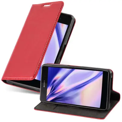 Cadorabo Ohišje, združljivo z Sony Xperia Z2 COMPACT v rdeče jabolko - Zaščitni ovitek z magnetnim zapiranjem, stoječo funkcijo in režo za kartice