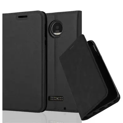 Cadorabo Ohišje, združljivo z Motorola MOTO Z PLAY v nočna črna - Zaščitni ovitek z magnetnim zapiranjem, stoječo funkcijo in režo za kartice