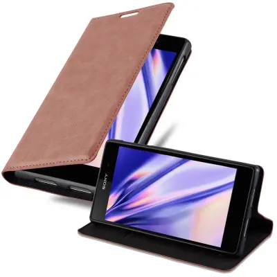 Cadorabo Ohišje, združljivo z Sony Xperia Z1 v kapučino rjava - Zaščitni ovitek z magnetnim zapiranjem, stoječo funkcijo in režo za kartice