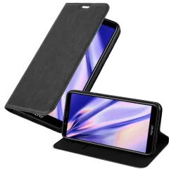 Cadorabo Ohišje, združljivo z Honor 7C / Huawei Y7 2018 v nočna črna - Zaščitni ovitek z magnetnim zapiranjem, stoječo funkcijo in režo za kartice
