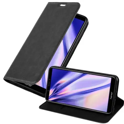 Cadorabo Ohišje, združljivo z Honor 7C / Huawei Y7 2018 v nočna črna - Zaščitni ovitek z magnetnim zapiranjem, stoječo funkcijo in režo za kartice