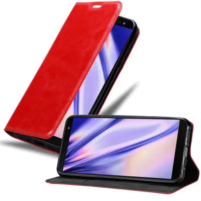Cadorabo Ohišje, združljivo z Samsung Galaxy J6 2018 v rdeče jabolko - Zaščitni ovitek z magnetnim zapiranjem, stoječo funkcijo in režo za kartice