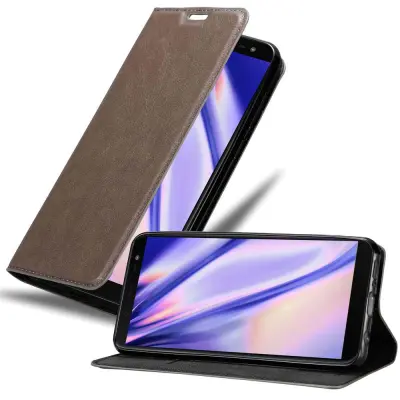 Cadorabo Ohišje, združljivo z Samsung Galaxy J6 2018 v kavovinsko rdeča - Zaščitni ovitek z magnetnim zapiranjem, stoječo funkcijo in režo za kartice