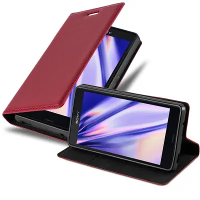 Cadorabo Ohišje, združljivo z Sony Xperia Z3 COMPACT v rdeče jabolko - Zaščitni ovitek z magnetnim zapiranjem, stoječo funkcijo in režo za kartice