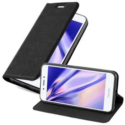 Cadorabo Ohišje, združljivo z Honor 6A v nočna črna - Zaščitni ovitek z magnetnim zapiranjem, stoječo funkcijo in režo za kartice