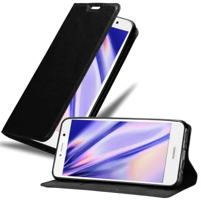 Cadorabo Ohišje, združljivo z Huawei Enjoy 7 PLUS v nočna črna - Zaščitni ovitek z magnetnim zapiranjem, stoječo funkcijo in režo za kartice