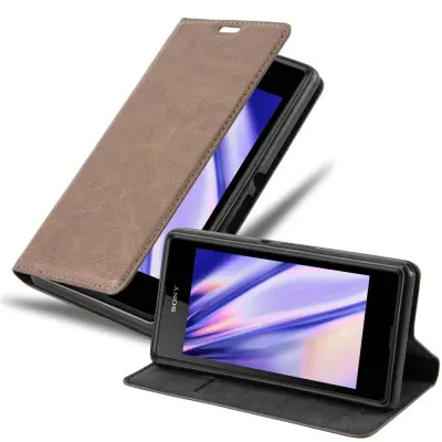 Cadorabo Ohišje, združljivo z Sony Xperia E3 v kavovinsko rdeča - Zaščitni ovitek z magnetnim zapiranjem, stoječo funkcijo in režo za kartice