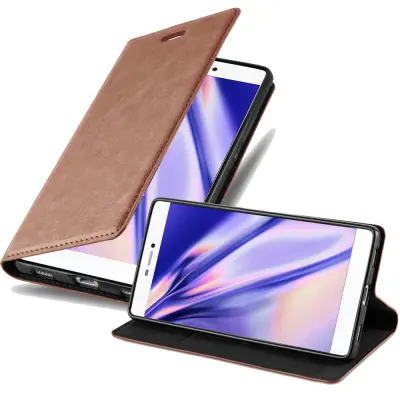Cadorabo Ohišje, združljivo z Huawei P8 v kapučino rjava - Zaščitni ovitek z magnetnim zapiranjem, stoječo funkcijo in režo za kartice