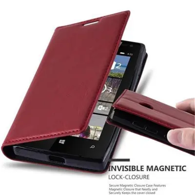 Cadorabo Ohišje, združljivo z Nokia Lumia 435 v rdeče jabolko - Zaščitni ovitek z magnetnim zapiranjem, stoječo funkcijo in režo za kartice