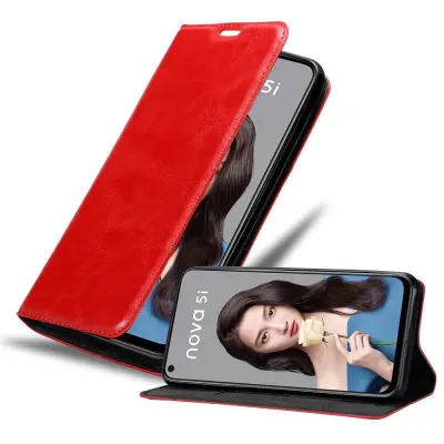 CADORABO Huawei NOVA 5i/P20 LITE 2019 v rdeče jabolko - Zaščitni ovitek z magnetnim zapiranjem, stoječo funkcijo in režo za kartice