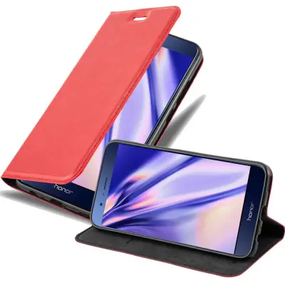 Cadorabo Ohišje, združljivo z Honor 8 PRO v rdeče jabolko - Zaščitni ovitek z magnetnim zapiranjem, stoječo funkcijo in režo za kartice