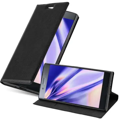 Cadorabo Ohišje, združljivo z Sony Xperia XZ1 COMPACT v nočna črna - Zaščitni ovitek z magnetnim zapiranjem, stoječo funkcijo in režo za kartice
