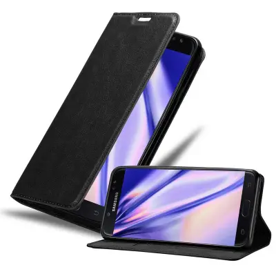 Cadorabo Ohišje, združljivo z Samsung Galaxy J7 2018 v nočna črna - Zaščitni ovitek z magnetnim zapiranjem, stoječo funkcijo in režo za kartice