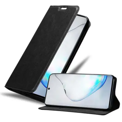 Cadorabo Ohišje, združljivo z Samsung Galaxy NOTE 10 v nočna črna - Zaščitni ovitek z magnetnim zapiranjem, stoječo funkcijo in režo za kartice