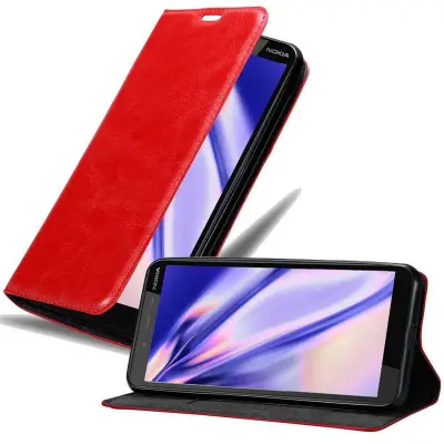 Cadorabo Ohišje, združljivo z Nokia 1 PLUS v rdeče jabolko - Zaščitni ovitek z magnetnim zapiranjem, stoječo funkcijo in režo za kartice