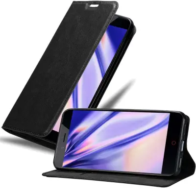 Cadorabo Ohišje, združljivo z ZTE Nubia Z11 MINI S v nočna črna - Zaščitni ovitek z magnetnim zapiranjem, stoječo funkcijo in režo za kartice