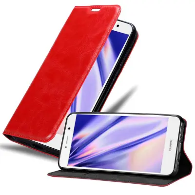 Cadorabo Ohišje, združljivo z Huawei Enjoy 7 PLUS v rdeče jabolko - Zaščitni ovitek z magnetnim zapiranjem, stoječo funkcijo in režo za kartice