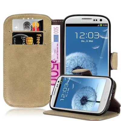 Cadorabo Ohišje, združljivo z Samsung Galaxy S3 / S3 NEO v mat peščeno rjava - Zaščitni ovitek s funkcijo stojala in režo za kartice v retro dizajnu