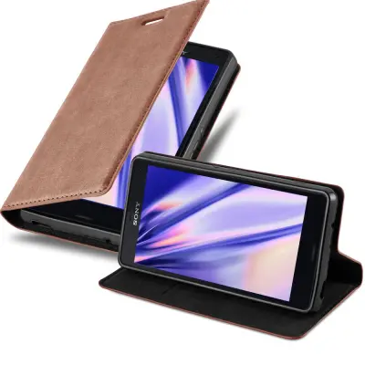 Cadorabo Ohišje, združljivo z Sony Xperia Z3 COMPACT v kapučino rjava - Zaščitni ovitek z magnetnim zapiranjem, stoječo funkcijo in režo za kartice