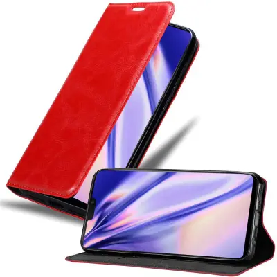 Cadorabo Ohišje, združljivo z OnePlus 6 v rdeče jabolko - Zaščitni ovitek z magnetnim zapiranjem, stoječo funkcijo in režo za kartice