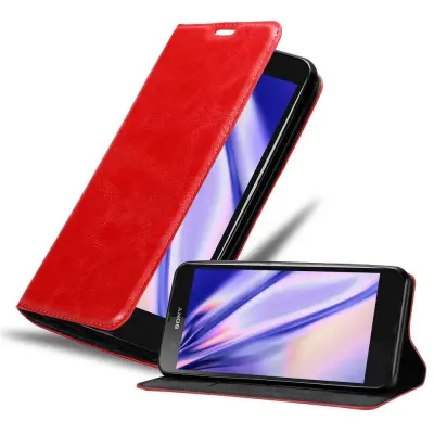 Cadorabo Ohišje, združljivo z Sony Xperia Z v rdeče jabolko - Zaščitni ovitek z magnetnim zapiranjem, stoječo funkcijo in režo za kartice