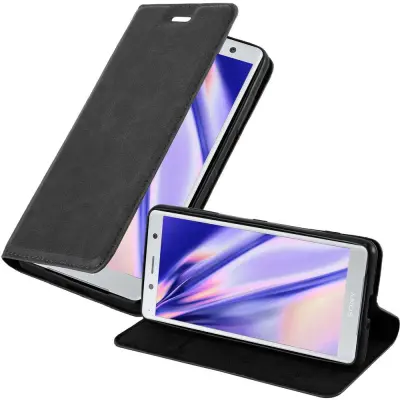 Cadorabo Ohišje, združljivo z Sony Xperia XZ2 COMPACT v nočna črna - Zaščitni ovitek z magnetnim zapiranjem, stoječo funkcijo in režo za kartice