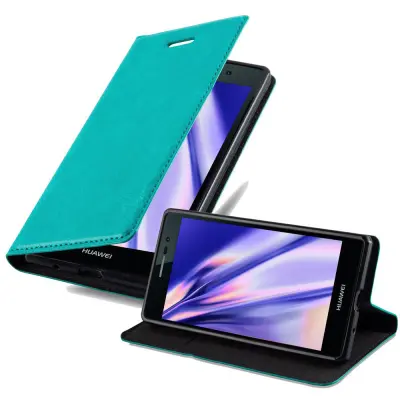 Cadorabo Ohišje, združljivo z Huawei ASCEND P7 v bencinsko turkizna - Zaščitni ovitek z magnetnim zapiranjem, stoječo funkcijo in režo za kartice