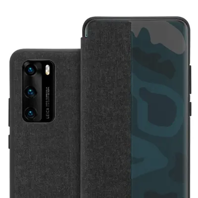 Cadorabo Ohišje, združljivo z Huawei P40 v črna - Pametni ovitek v videzu vlaken - Zaščitni ovitek s funkcijo stojala