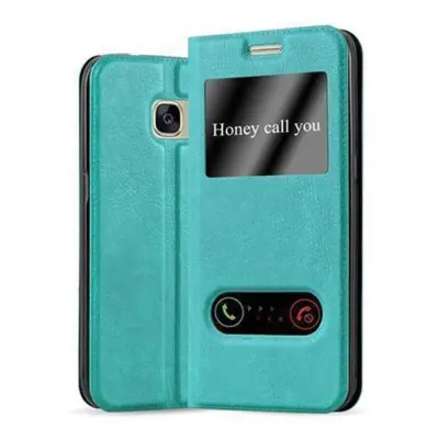 Cadorabo Ohišje, združljivo z Samsung Galaxy S7 v mint turquoise - Zaščitni ovitek z magnetnim zapiranjem, stoječo funkcijo in 2 okencema za gledanje
